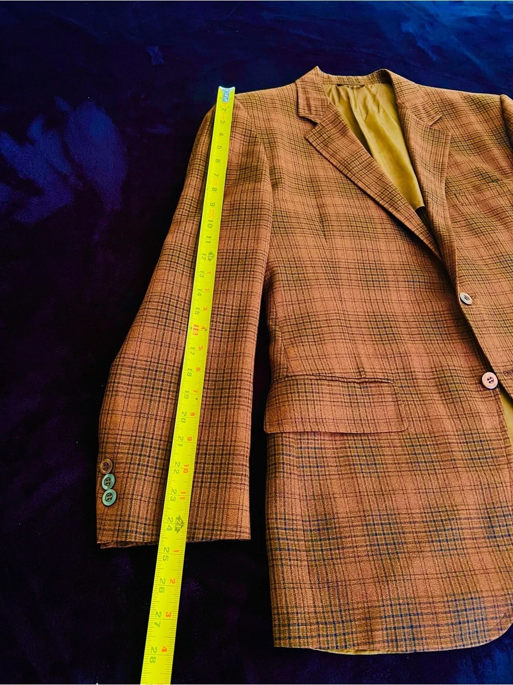 Men's Rust Brown with Navy Plaid Blazer - Classic Two-Button Jacket